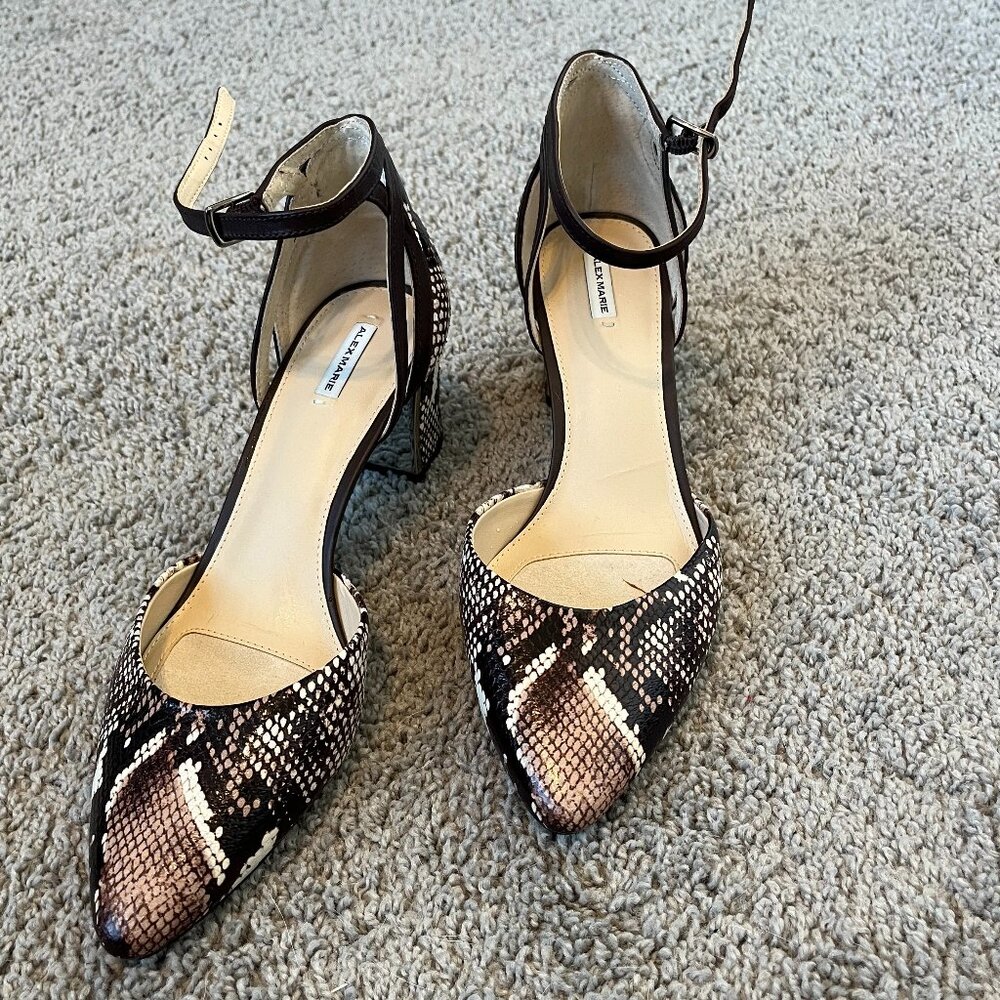 Alex Marie Snakeskin Block Heel Ankle Strap Pumps – Size 9M